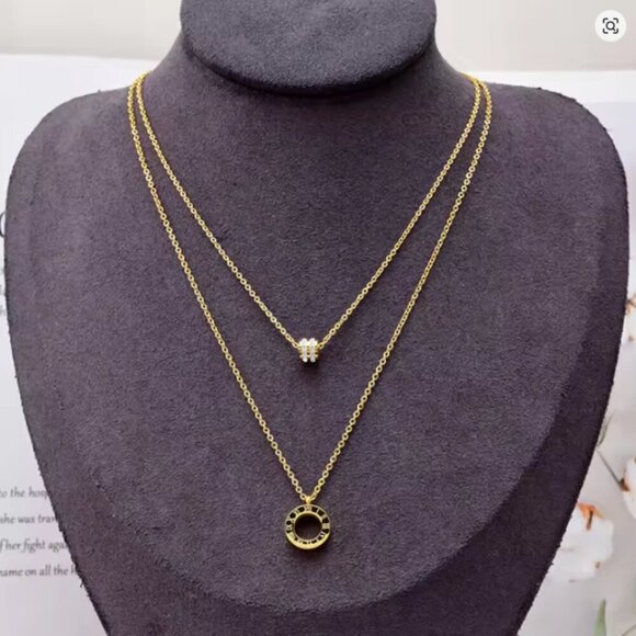 316L Stainless Steel Fashion Fine Jewelry 2 Layer Zircon Round Roman Numerals - Picture 3 of 7